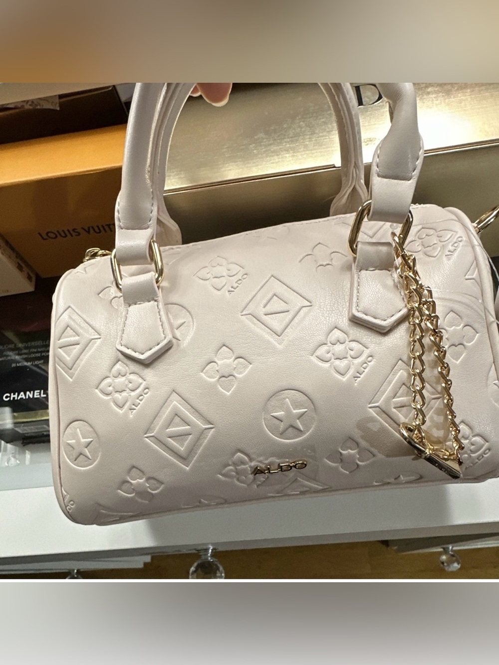 ALDO Pink Embossed Logo Satchel Top Handle Bag Zip Closure Gold Hardware 🌸
